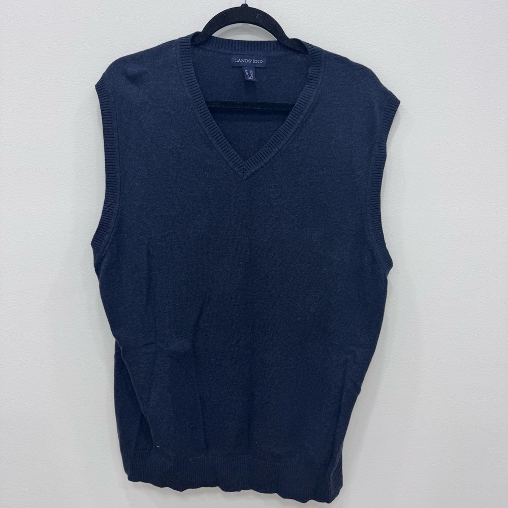Land's End Outfitters Navy Blue Men's Knit V-Neck Sweater Vest Sz XL GUC